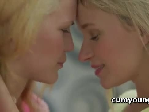 Teen blondes turning each other on with soft touches and kisses